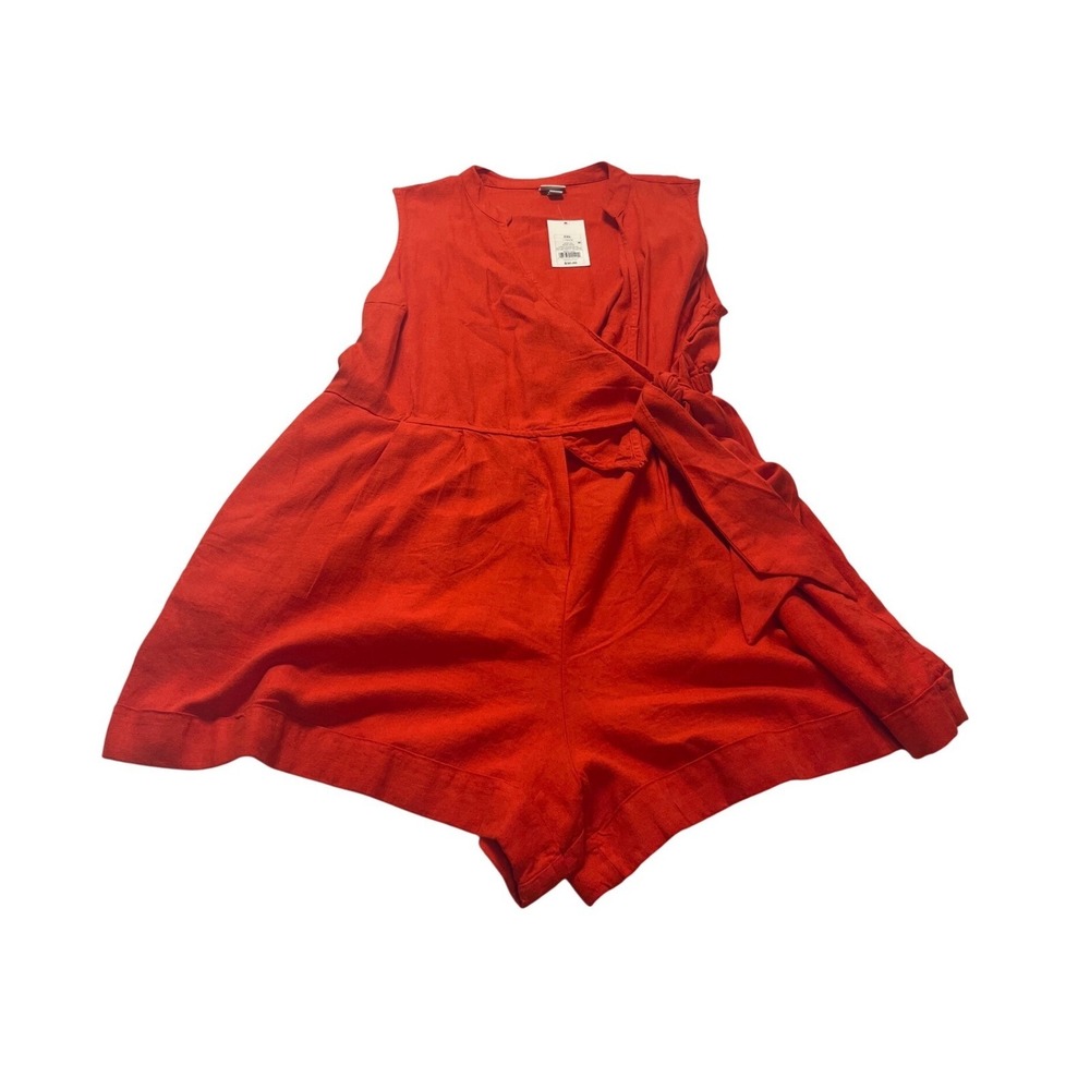 A New Day Womens Red Linen Blend Sleeveless Wrap Romper XXL NWT travel, comfort